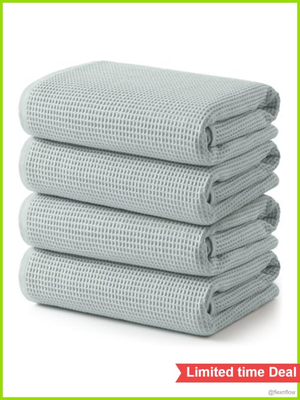 4 Piece Waffle Bath Towel Set 100% Cotton Quick-Dry Absorbent